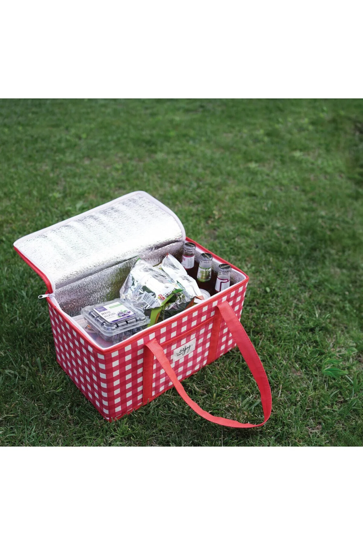 Termo Lüks Piknik Çantası Kırmızı Ekoseli 35 x 20 x 20 cm