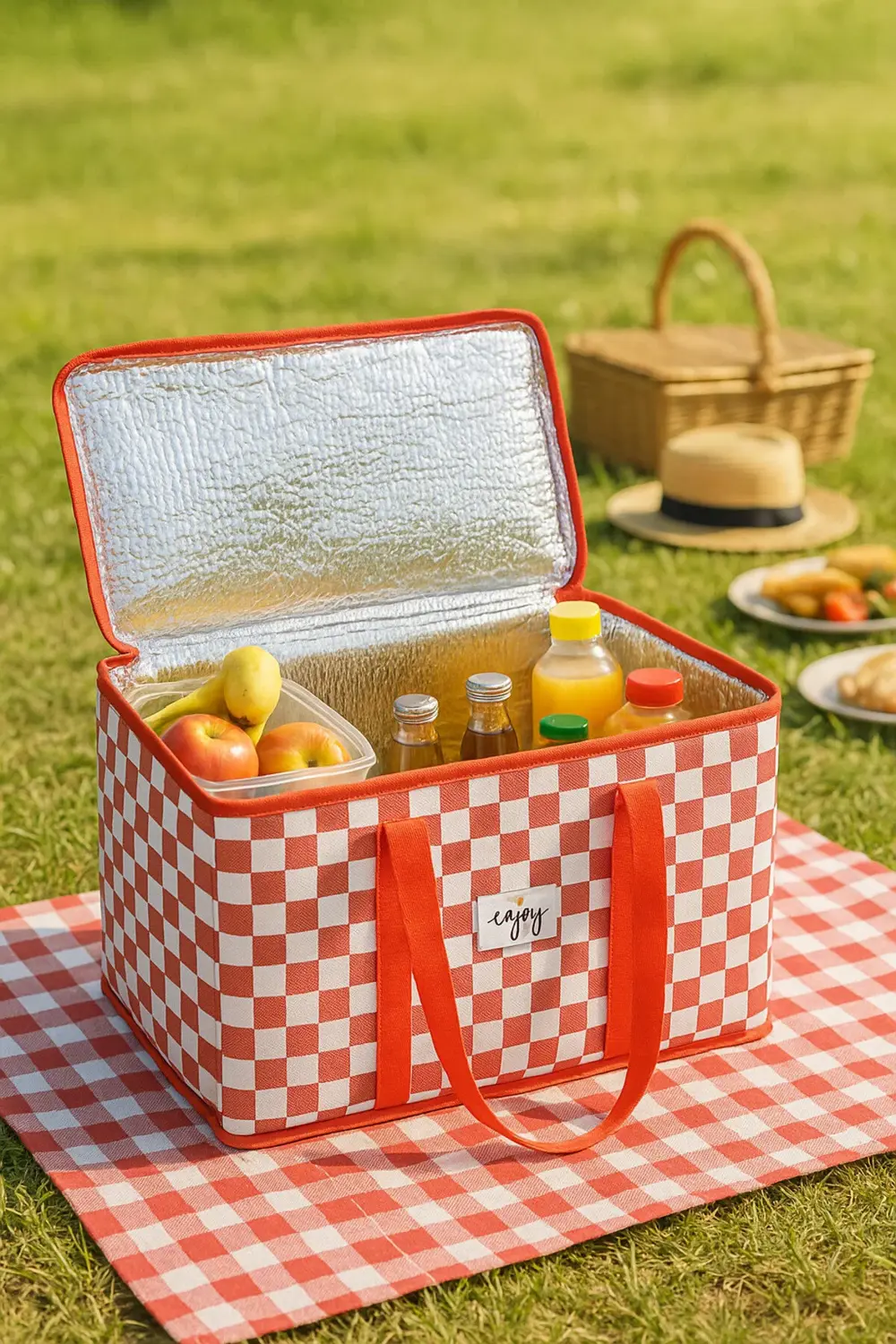 Termo Lüks Piknik Çantası Kırmızı Ekoseli 35 x 20 x 20 cm