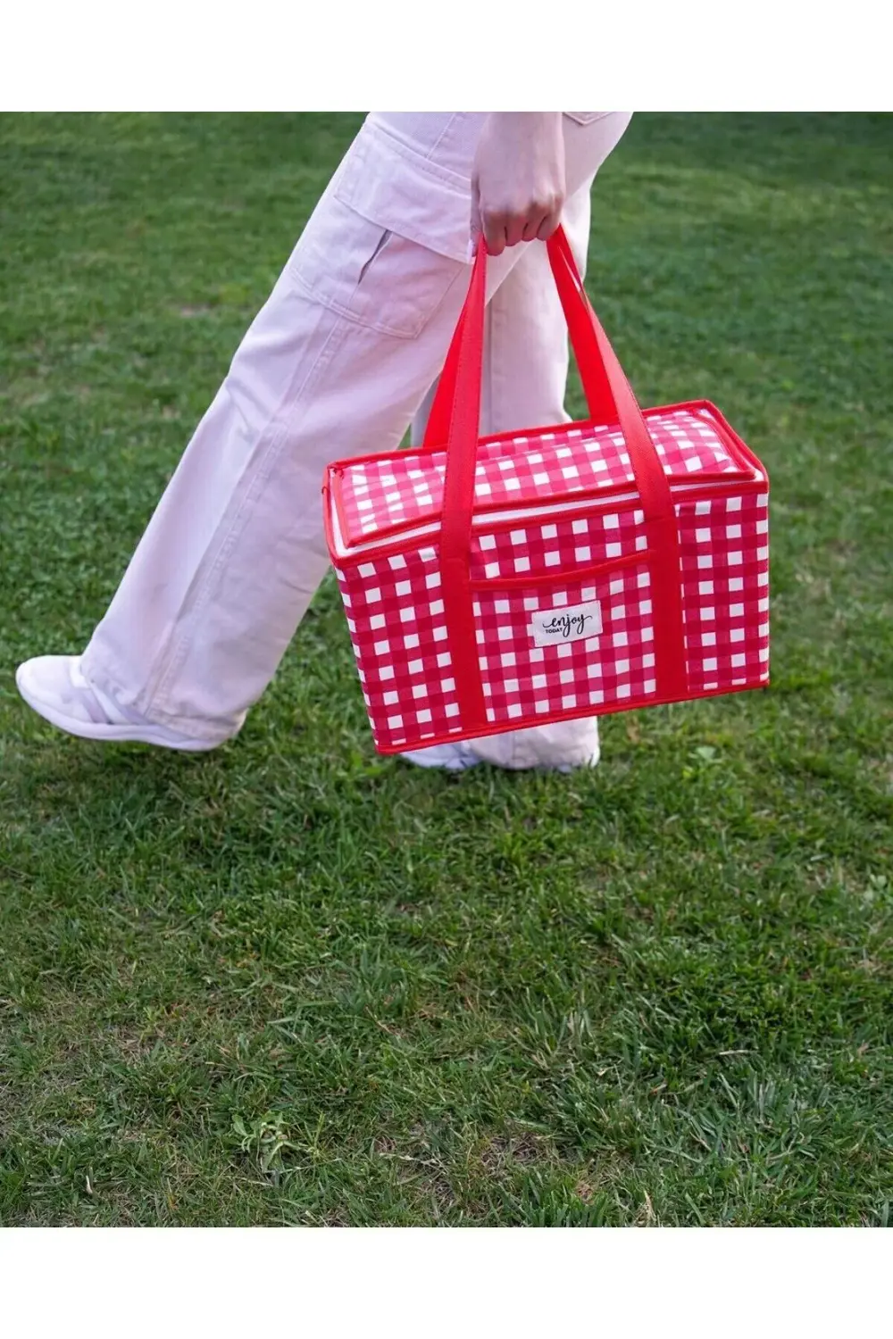 Pazar Kapısı Termo Lüks Piknik Çantası Kırmızı Ekoseli 35 X 20 X 20 Cm