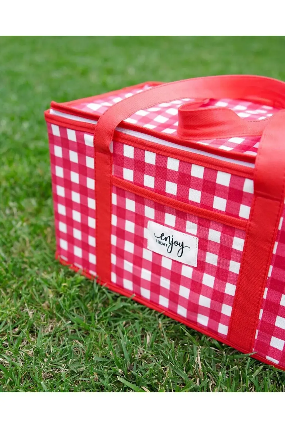 Pazar Kapısı Termo Lüks Piknik Çantası Kırmızı Ekoseli 35 X 20 X 20 Cm