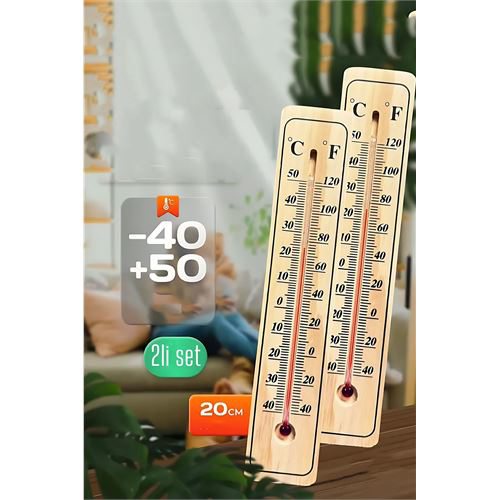 Termometre  - Ahşap Duvar Termometresi 2'li SET