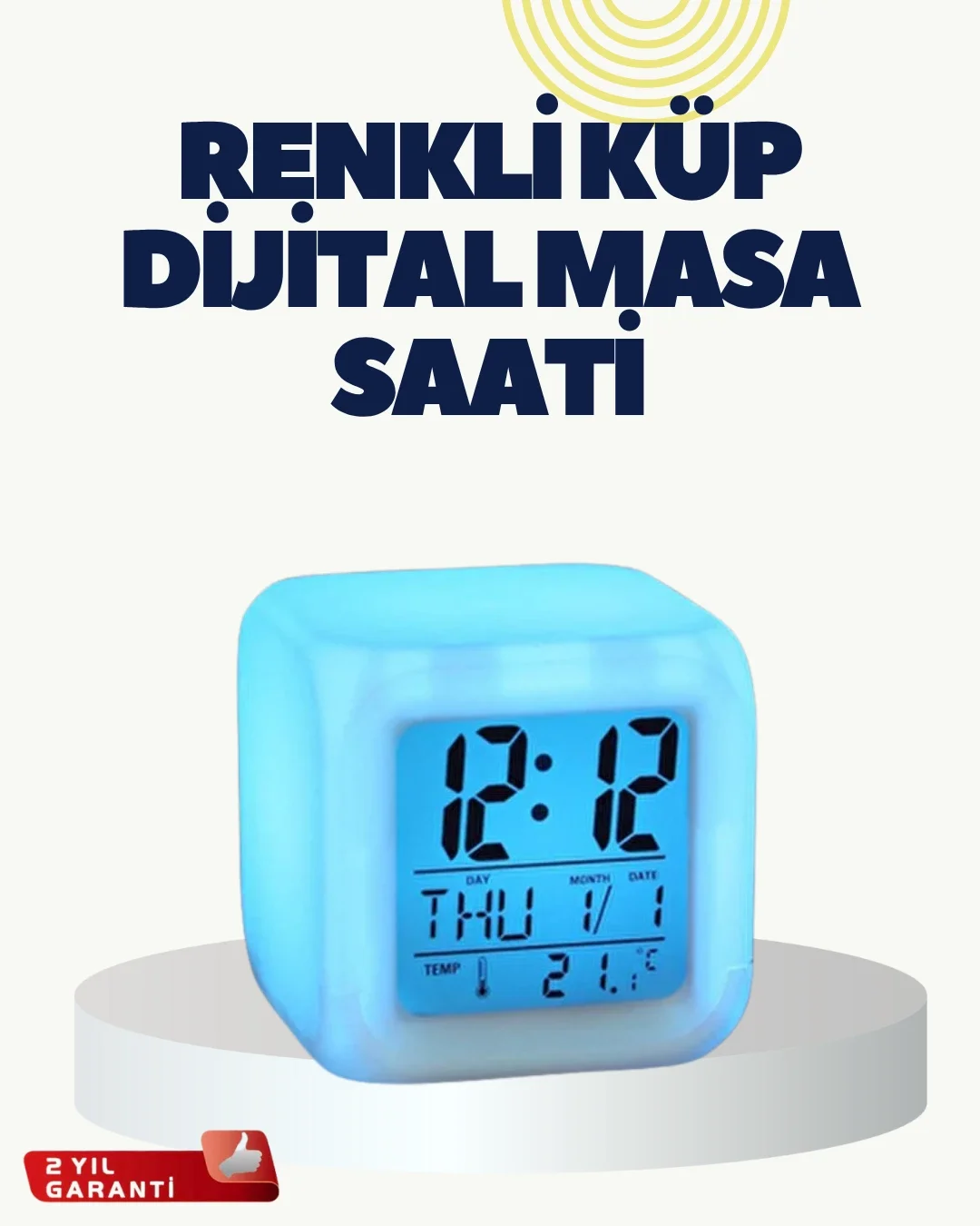 Termometre ve Takvim Özellikli 7 Renk Değiştiren Küp Alarm Saati Fiyatı, Yorumları ve Özellikleri