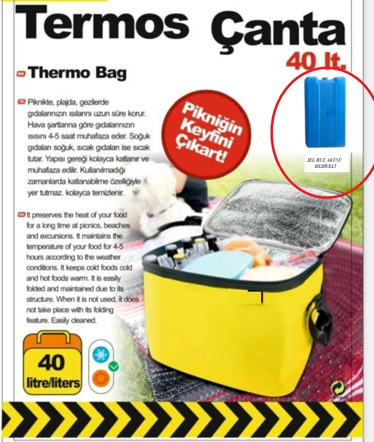 Termos Çanta - Piknik Çantası Buz Aküsü Hediyeli 40lt Termos Çanta - Piknik Çantası Buz Aküsü Hediyeli 40lt