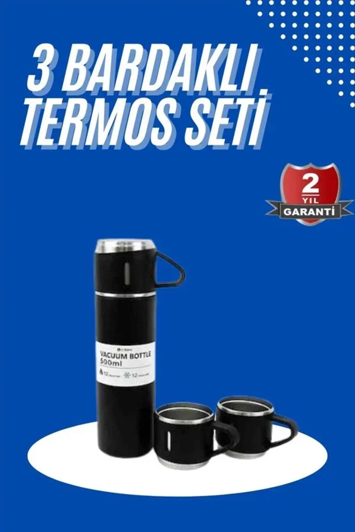 Termos Seti 3'lü Bardak Seti Isı Dayanıklı Siyah Paslanmaz Çelik Vakumlu Termos Seti 3'lü Bardak Seti Isı Dayanıklı Siyah Paslanmaz Çelik Vakumlu