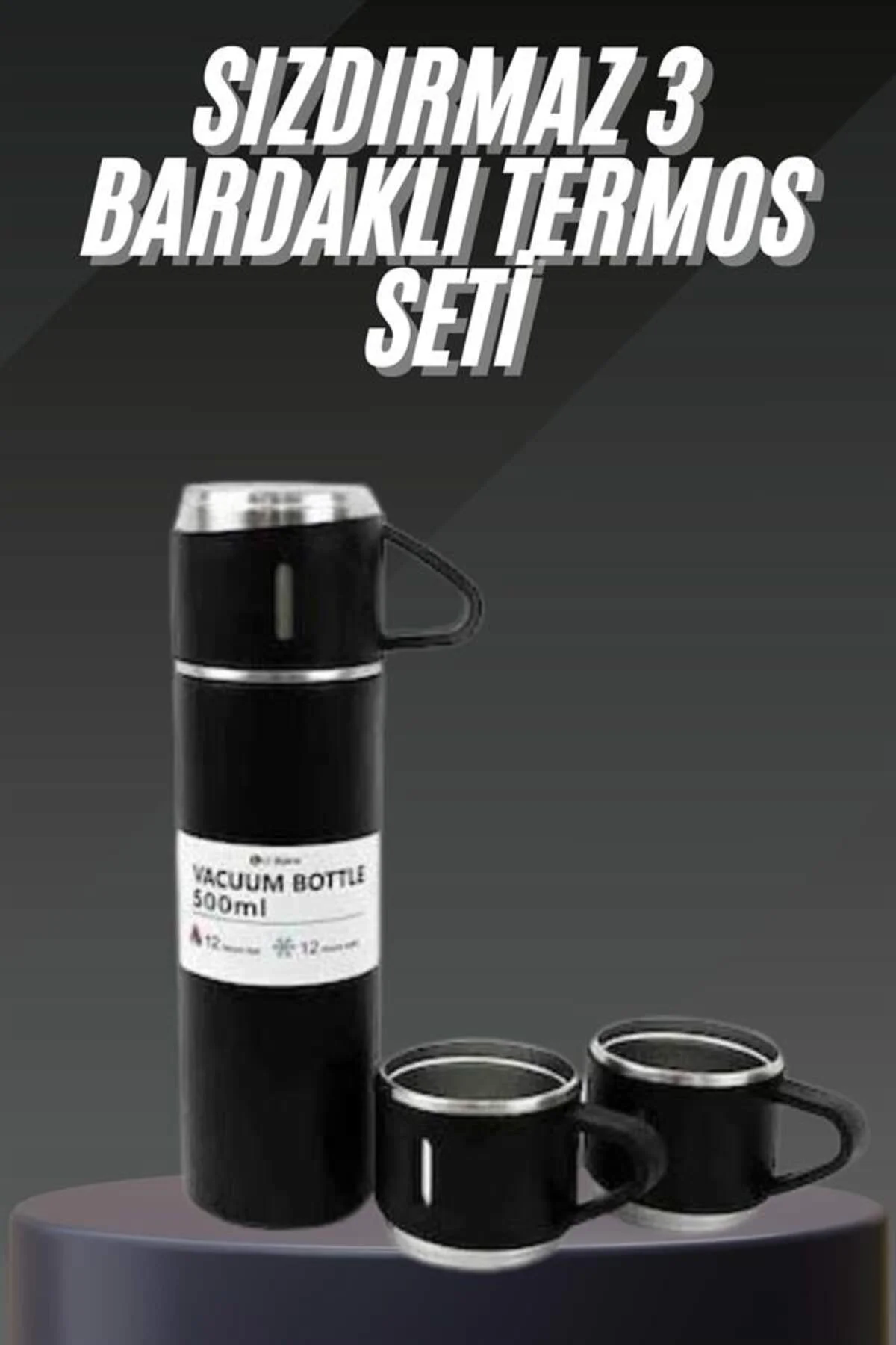 Termos Seti Paslanmaz Çelik 3 Bardaklı Vakumlu Termos Set 500 Ml 12 Saate Kadar Isı Koruma Termos Seti Paslanmaz Çelik 3 Bardaklı Vakumlu Termos Set 500 Ml 12 Saate Kadar Isı Koruma - Görsel 2