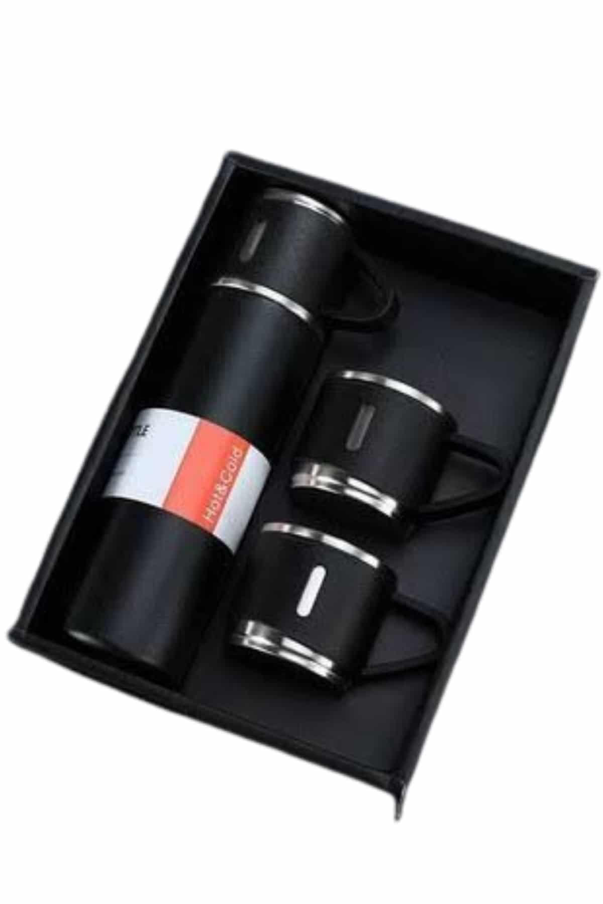 Termos Seti Paslanmaz Çelik 3 Bardaklı Vakumlu Termos Set 500 Ml