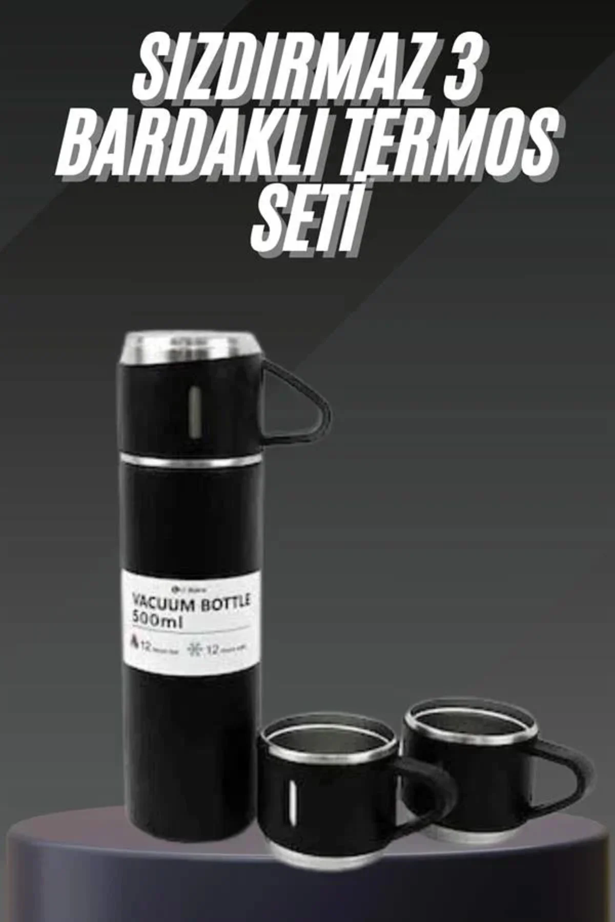 Termos Seti Paslanmaz Çelik 3 Bardaklı Vakumlu Termos Set 500 Ml 12 Saate Kadar Isı Koruma Termos Seti Paslanmaz Çelik 3 Bardaklı Vakumlu Termos Set 500 Ml 12 Saate Kadar Isı Koruma