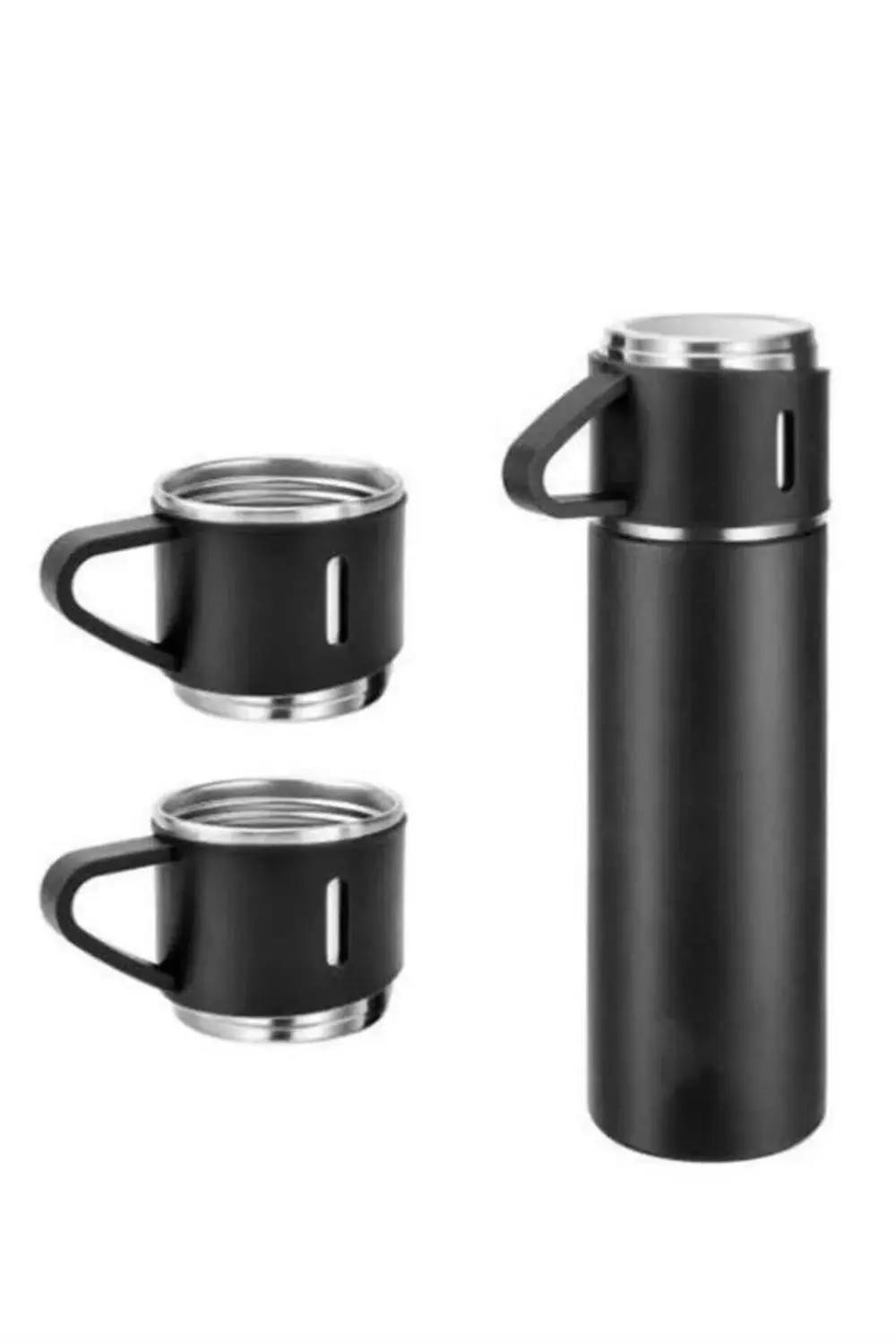 Termos Seti Paslanmaz Çelik 3 Bardaklı Vakumlu Termos Set 500 Ml