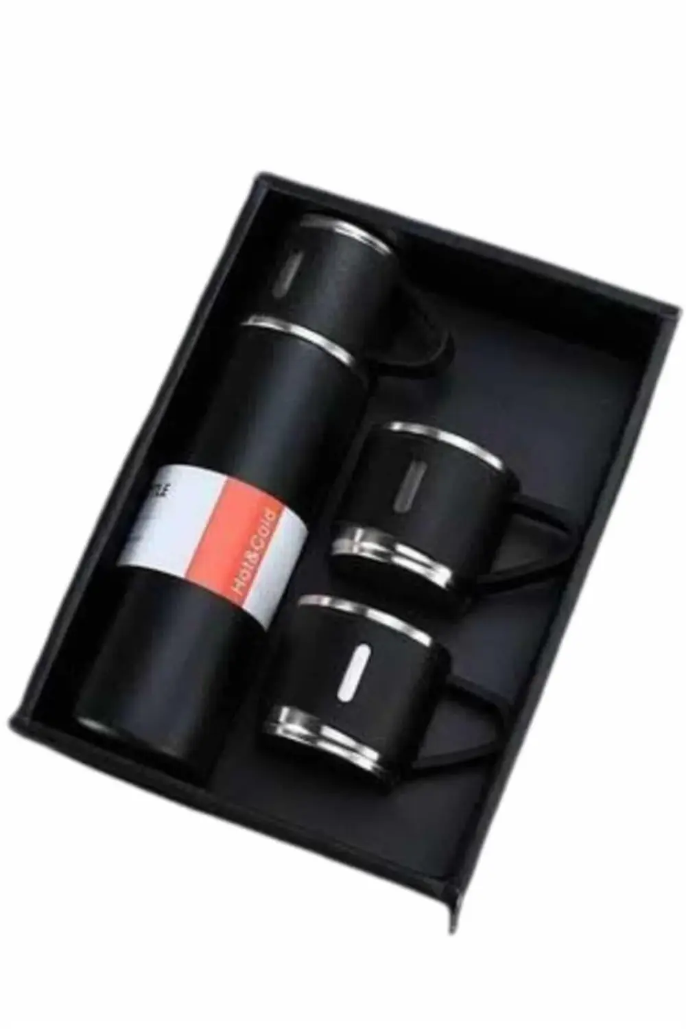 Termos Seti Paslanmaz Çelik 3 Bardaklı Vakumlu Termos Set 500 Ml