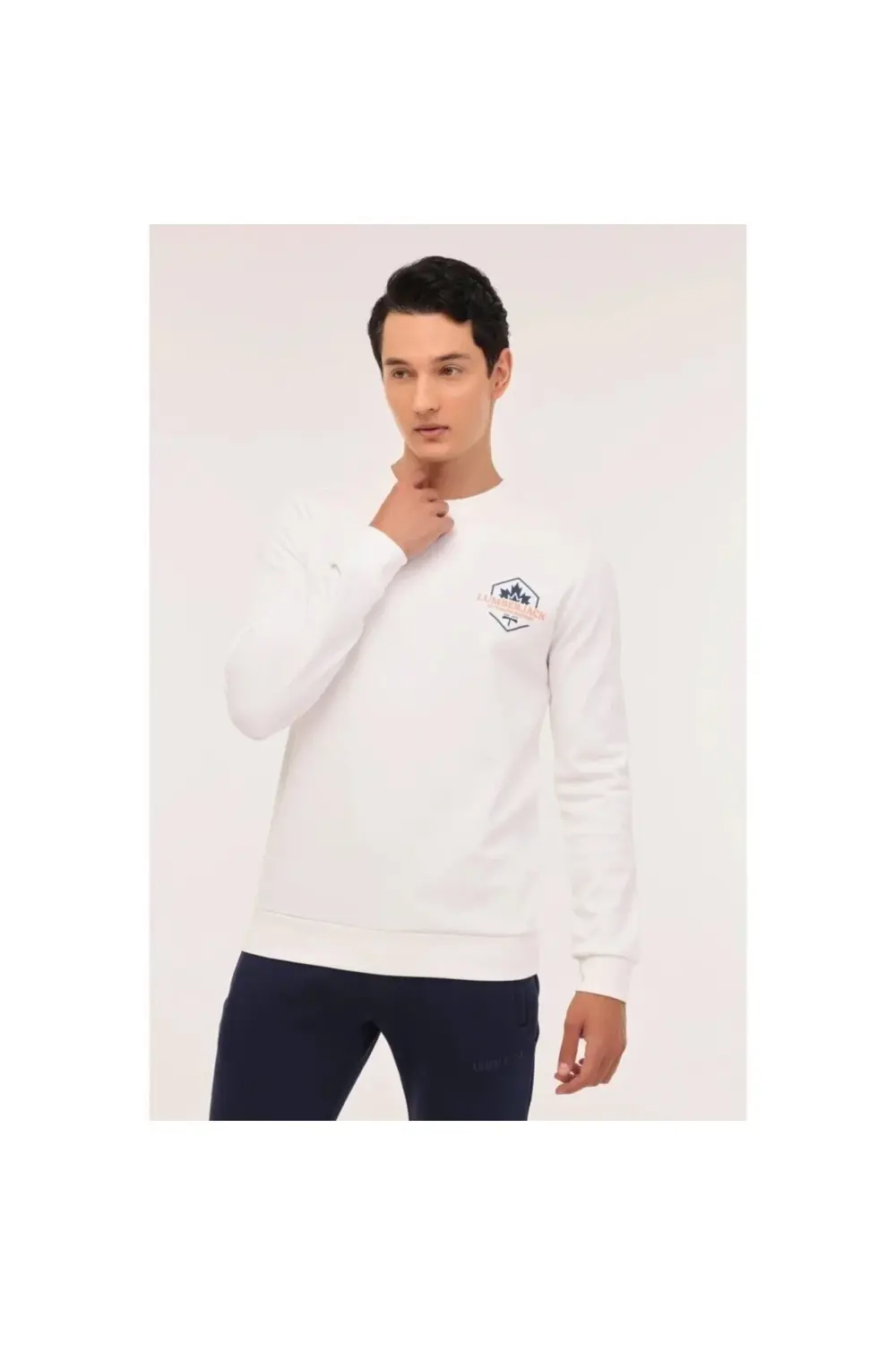 Terry Erkek Ekru Yuvarlak Yaka Sweatshirt