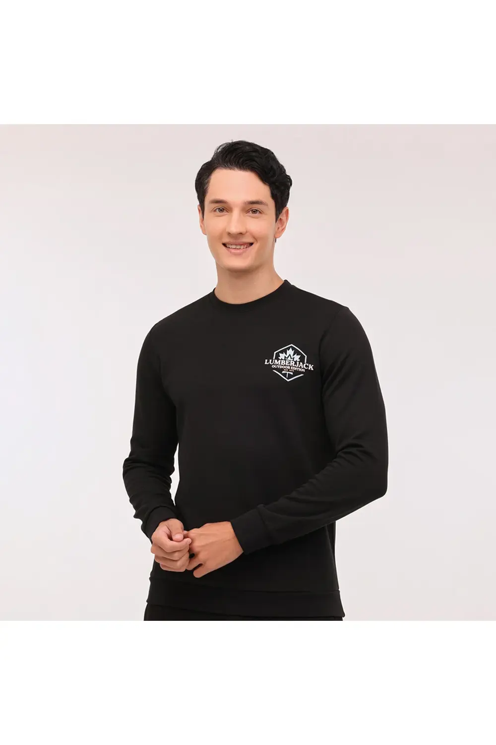 Terry Erkek Siyah Yuvarlak Yaka Sweatshirt