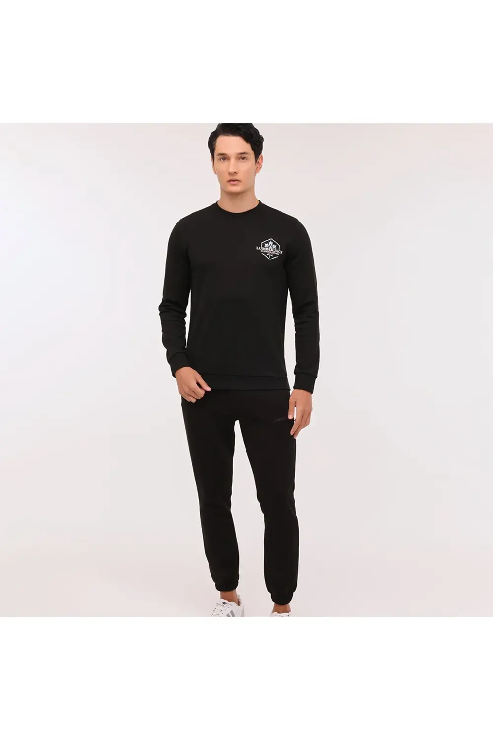 Terry Erkek Siyah Yuvarlak Yaka Sweatshirt