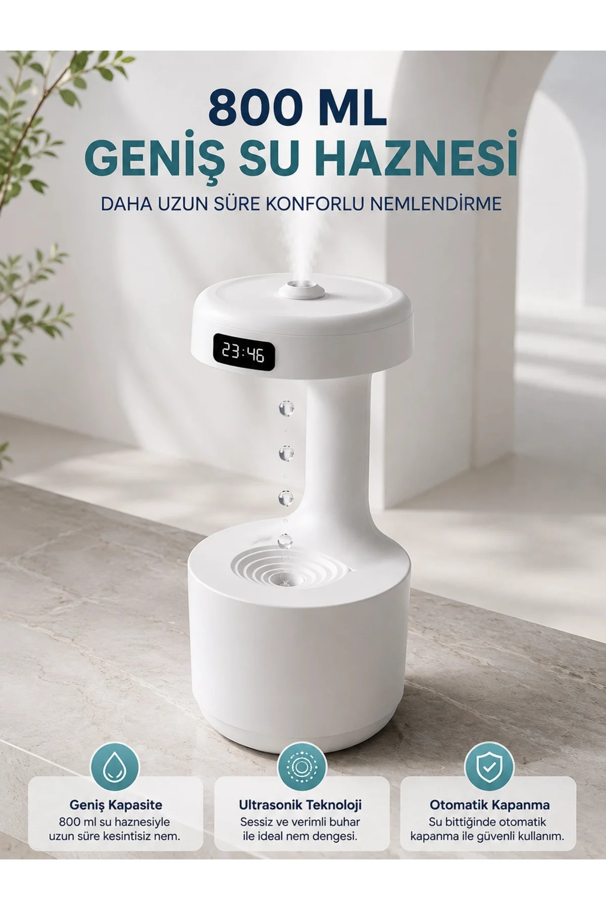 Ters Akan Su Damlası Nemlendirici 800 ml Sessiz Ultrasonik Oda Nemlendirici - Görsel 6