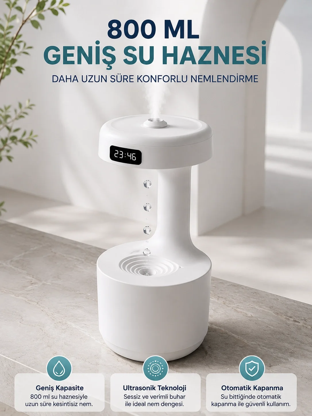 Ters Akan Su Damlası Nemlendirici 800 ml Sessiz Ultrasonik Oda Nemlendirici Ters Akan Su Damlası Nemlendirici 800 ml Sessiz Ultrasonik Oda Nemlendirici