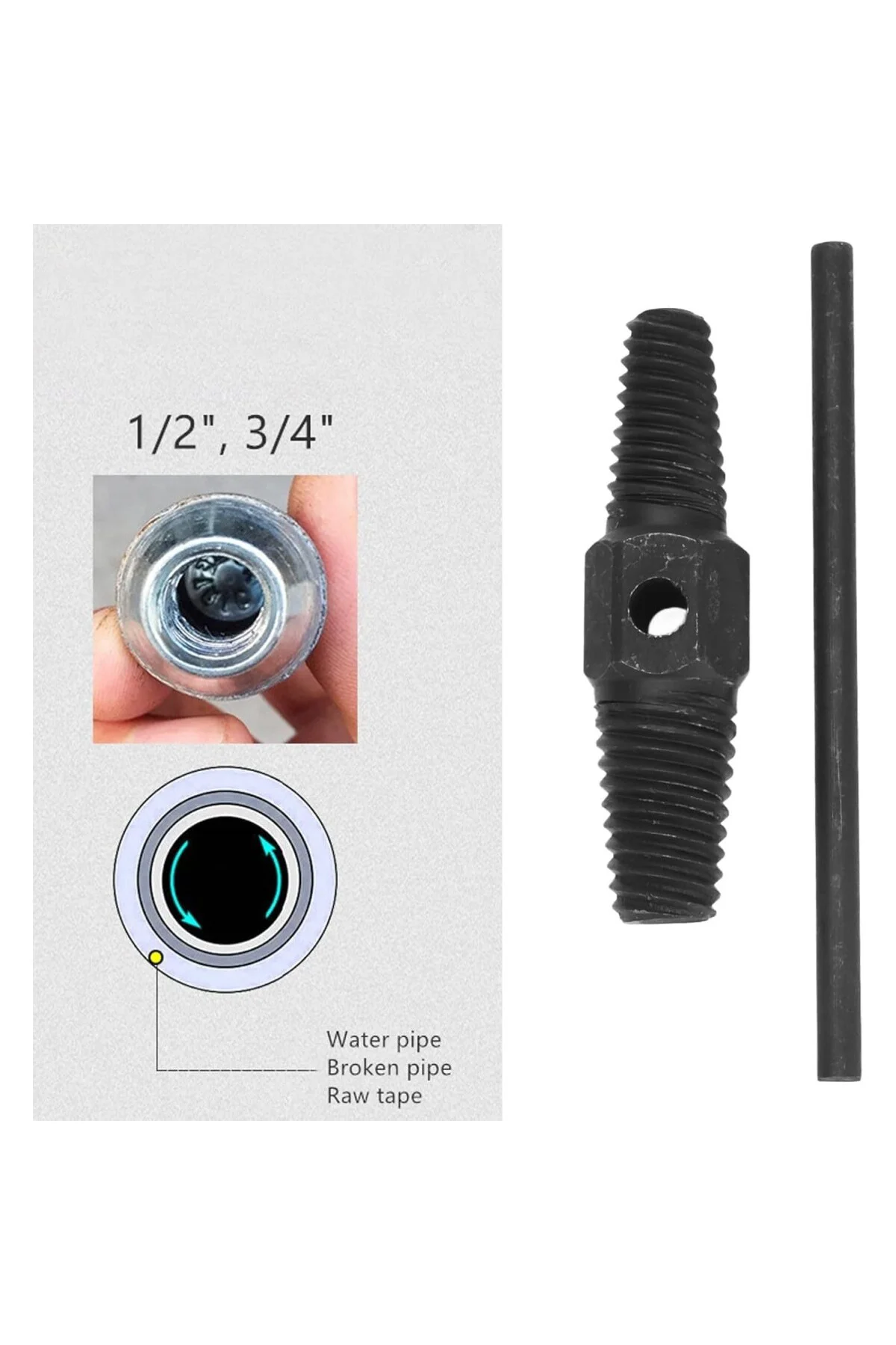 ® Ters Dişli Kılavuz Boru Sökme Aparatı – 1/2" ve 3/4" Hasarlı Pa