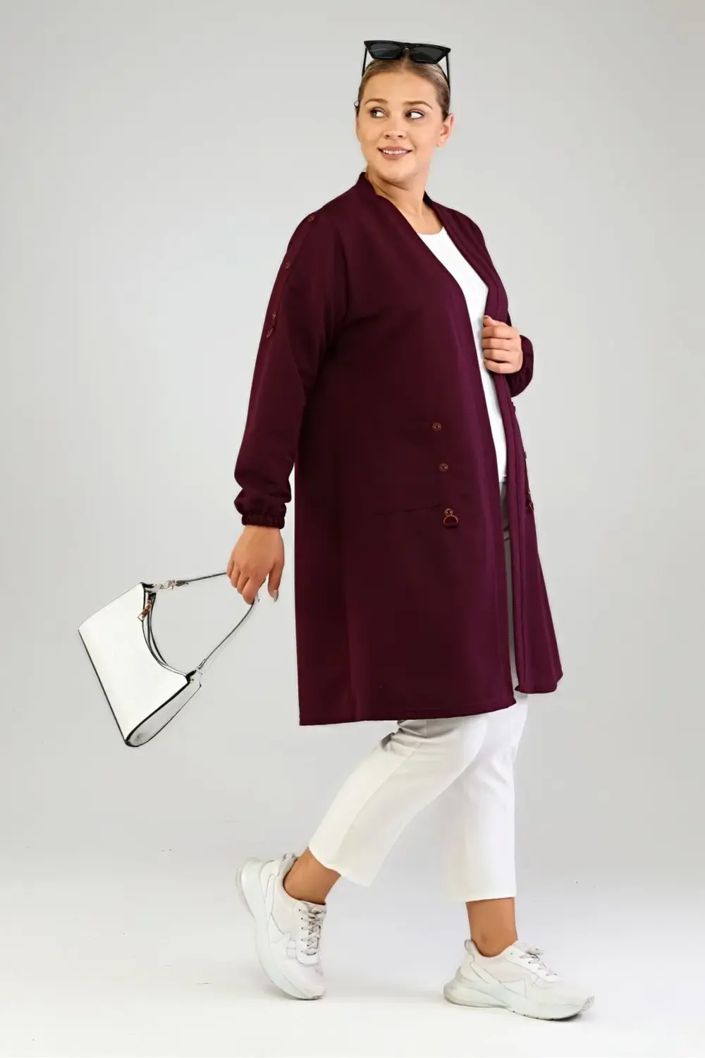 Tesettur Giyim Kadin Anne Hırka Ottoman Cepli Çelik Buyuk Beden H