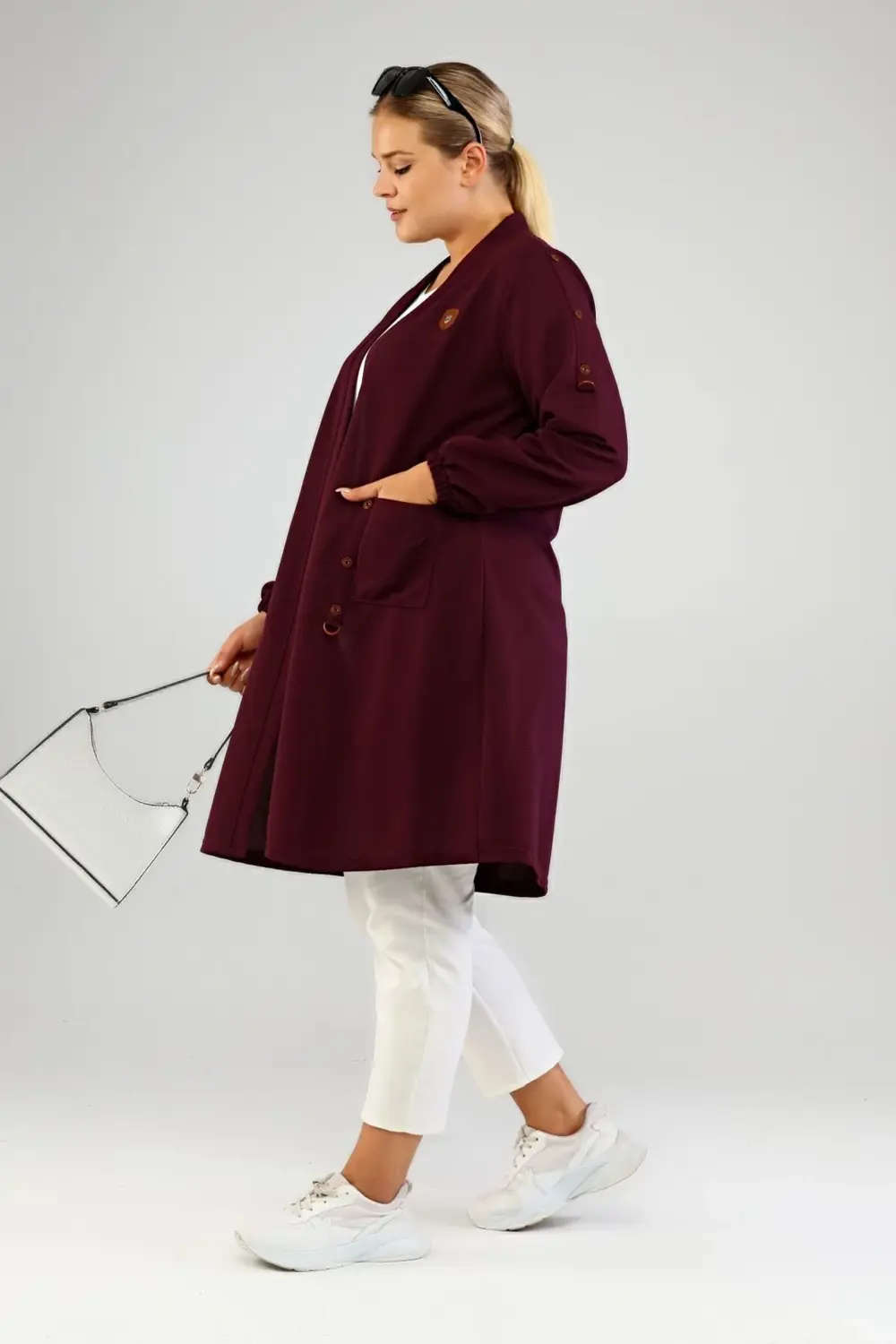 Tesettur Giyim Kadin Anne Hırka Ottoman Cepli Çelik Buyuk Beden H