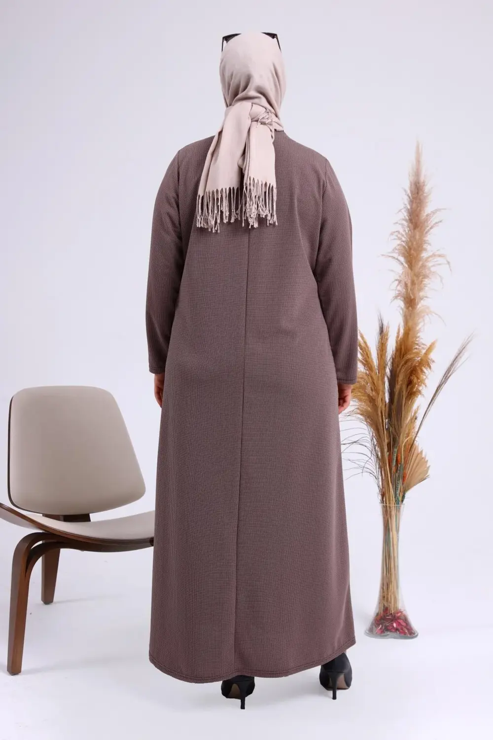 Tesettur Uzun Elbise Gunluk Kadin Buyuk Beden Petek Kumas Jakar A