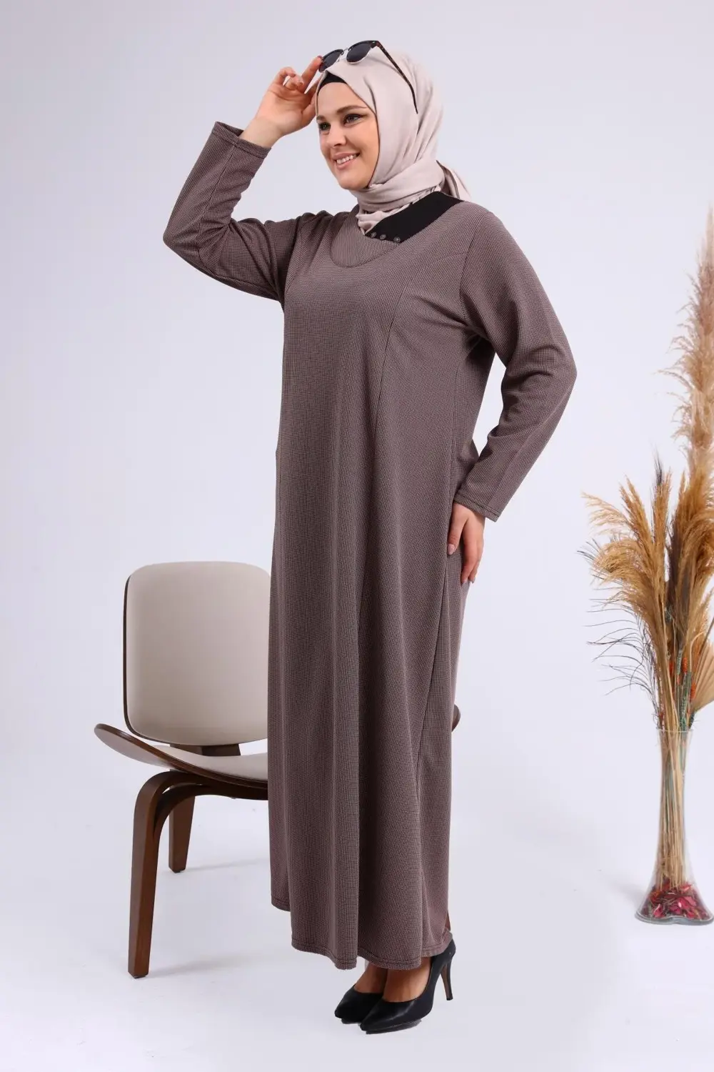 Tesettur Uzun Elbise Gunluk Kadin Buyuk Beden Petek Kumas Jakar A