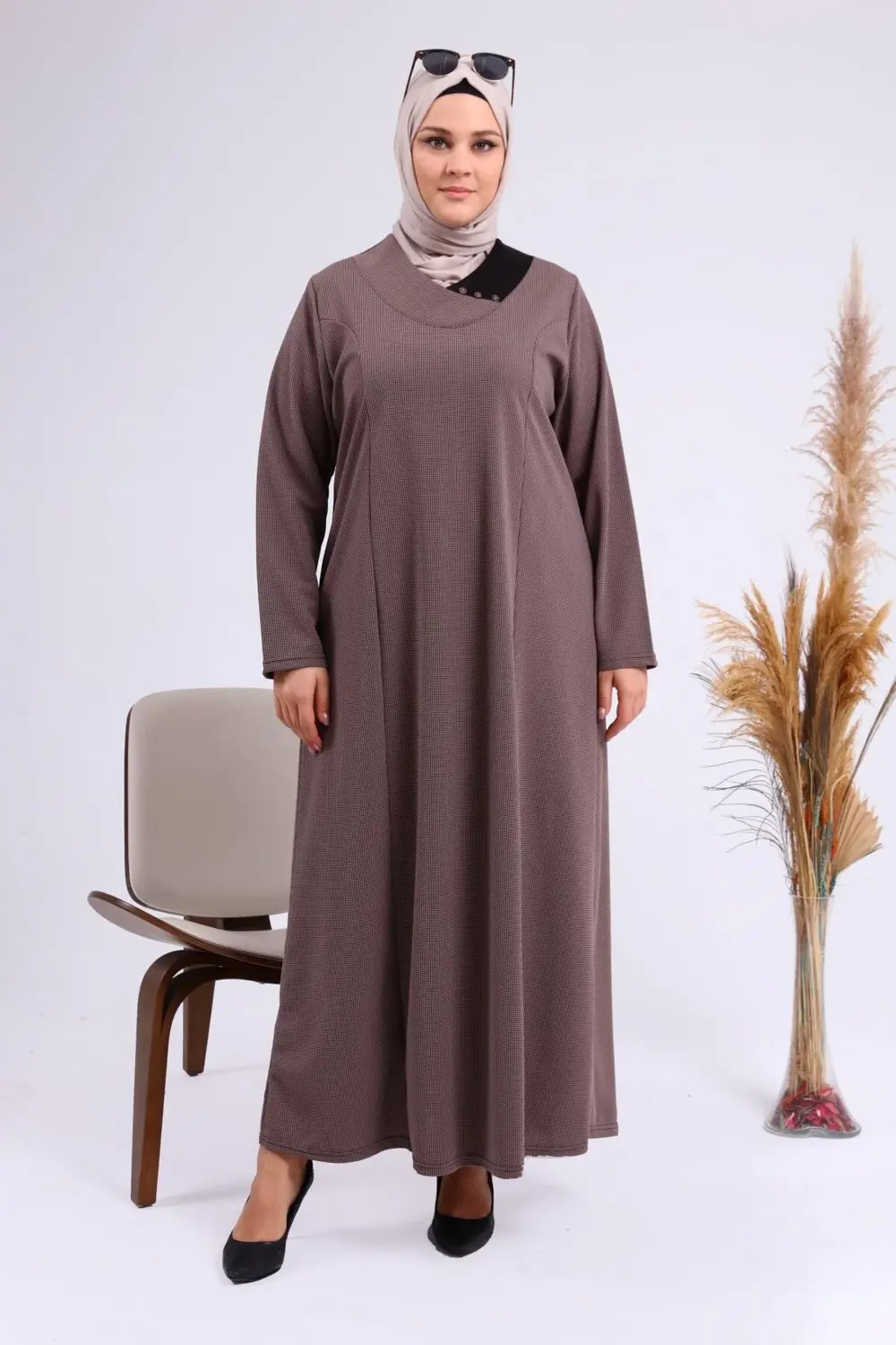 Tesettur Uzun Elbise Gunluk Kadin Buyuk Beden Petek Kumas Jakar A