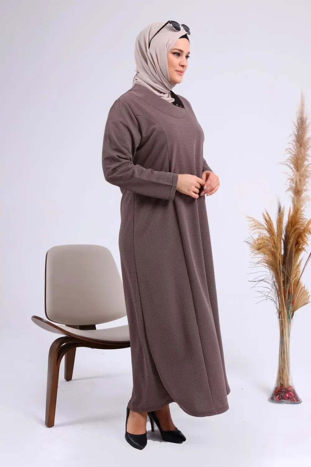 Tesettur Uzun Elbise Gunluk Kadin Buyuk Beden Petek Kumas Jakar A