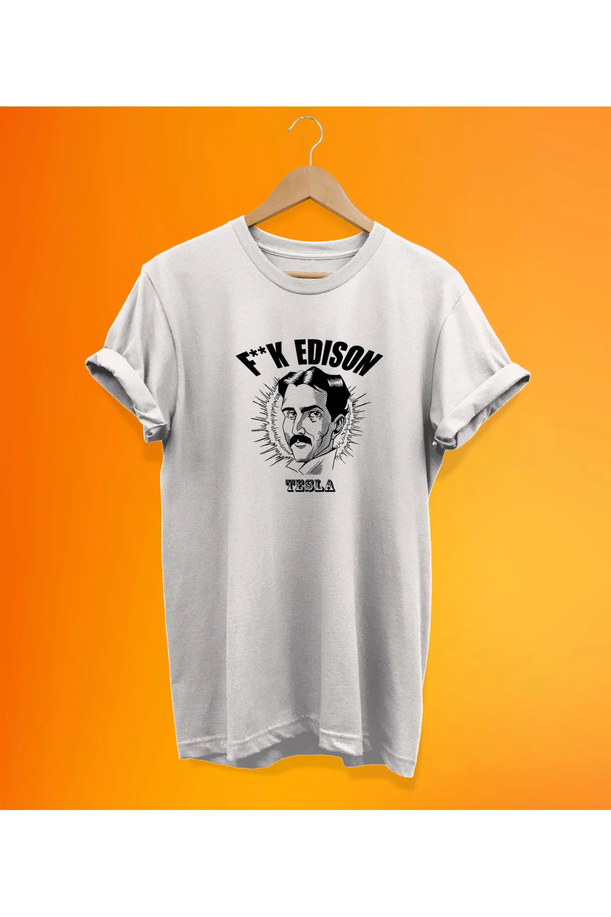 Tesla Baskılı Beyaz, %100 Pamuk Basic (Normal Beden) T-Shirt