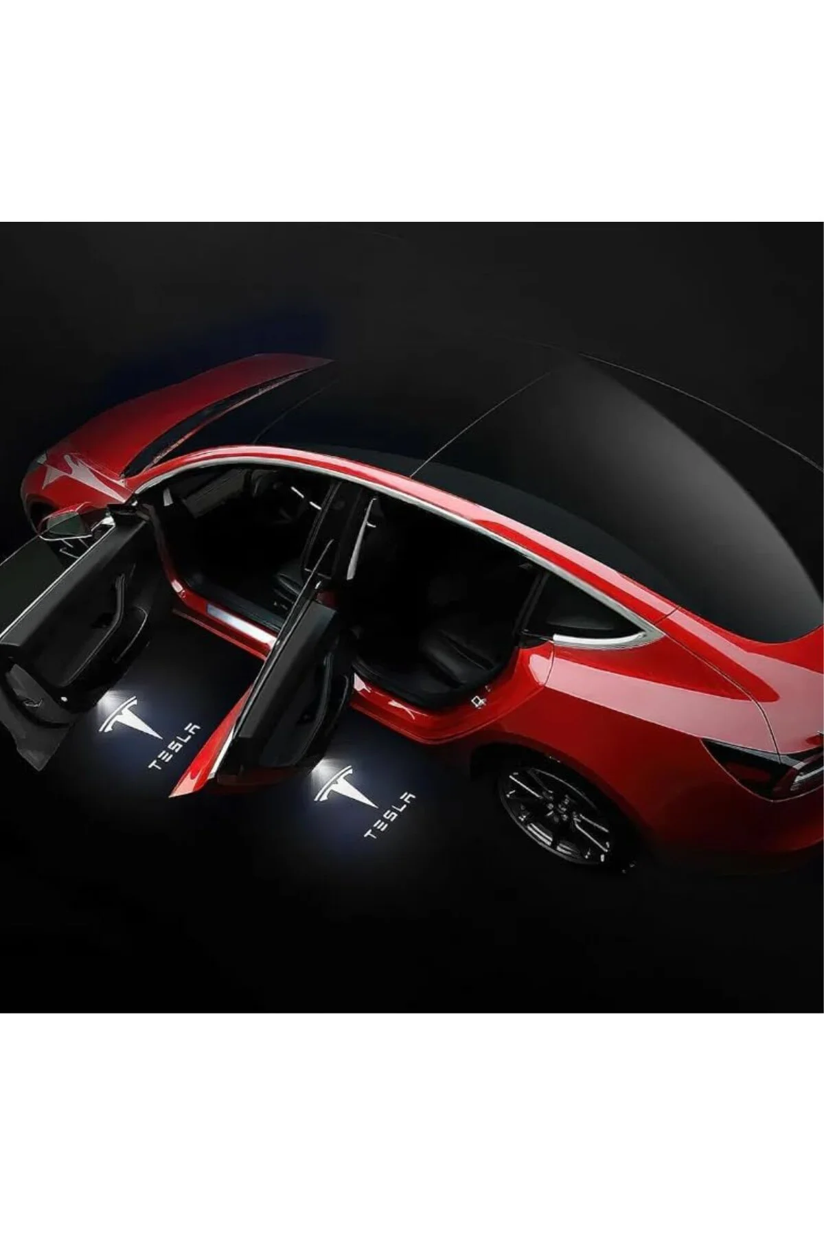 Tesla Juniper Model Y ile Uyumlu Araç Kapısı HD LED Projektör Işığı (Logo + Tesla Yazısı)