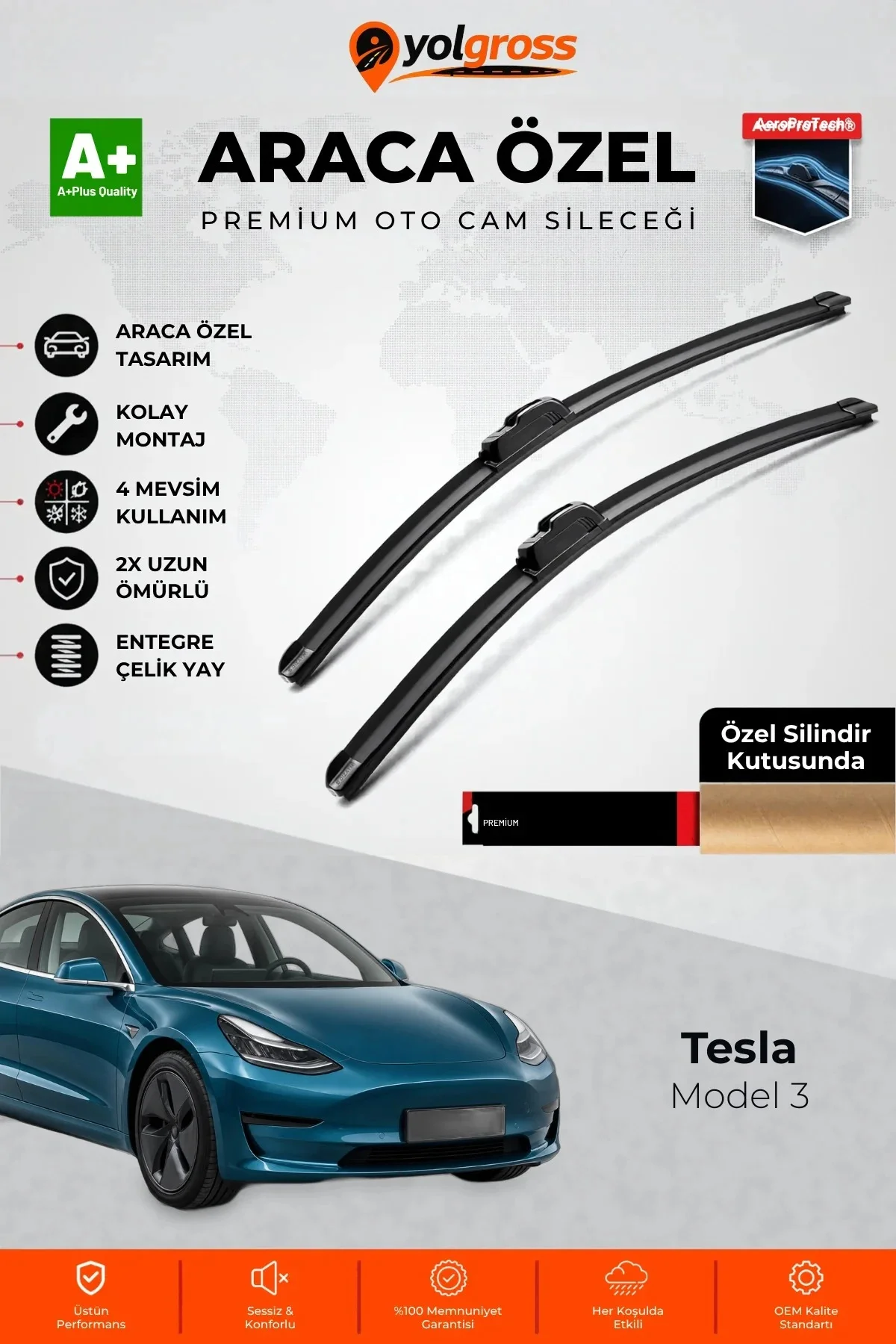 Tesla Model 3 Ön Cam Silecek Seti 2017 Üzeri Premium Araca Özel 65-48 Cm A+ Kalite