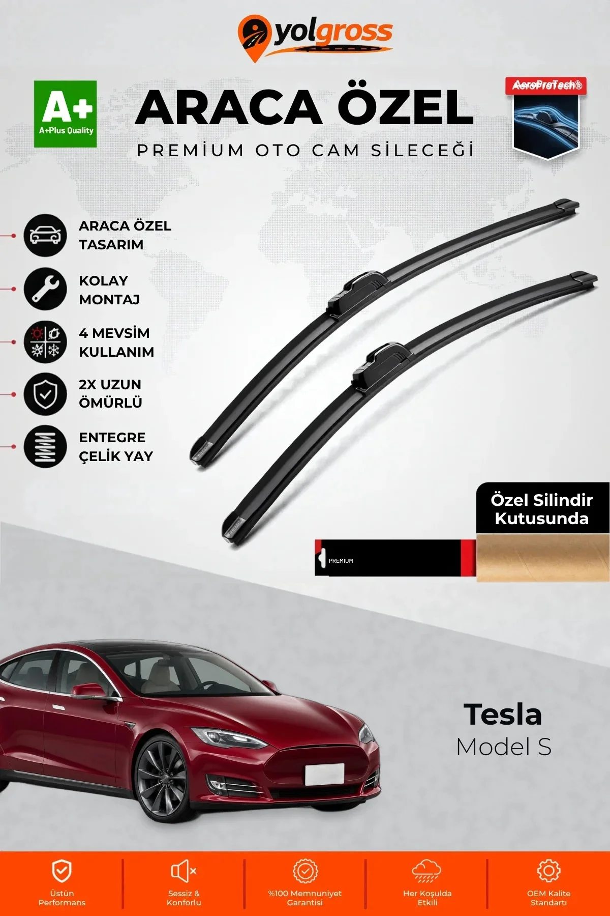 Tesla Model S Ön Cam Silecek Seti 2013 Üzeri Premium Araca Özel 70-43 Cm A+ Kalite