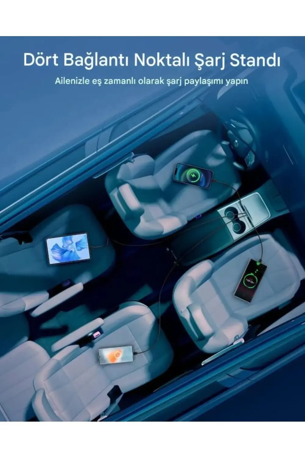 Tesla Model Y ile Uyumlu USB Type-C Lightning Şarj Çoklayıcı Adap