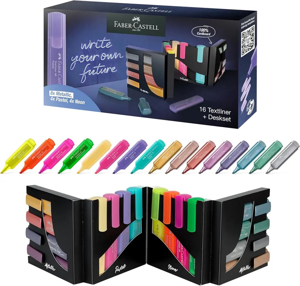 Textliner 46 Fosforlu Kalem Masa Seti - 16 renk