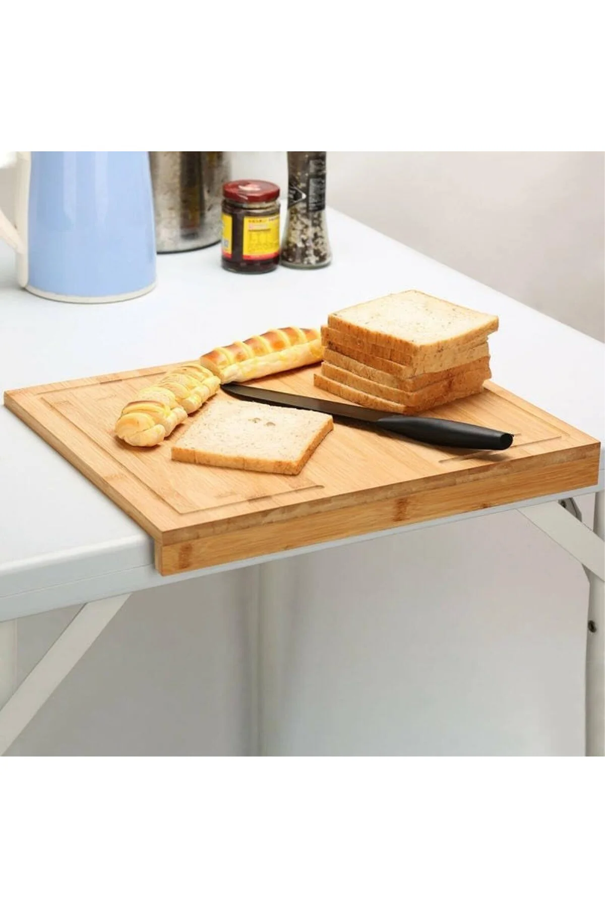 Tezgah Üstü Büyük Boy Bambu Kesme Tahtası – 45×35 cm Kaymaz, Kena