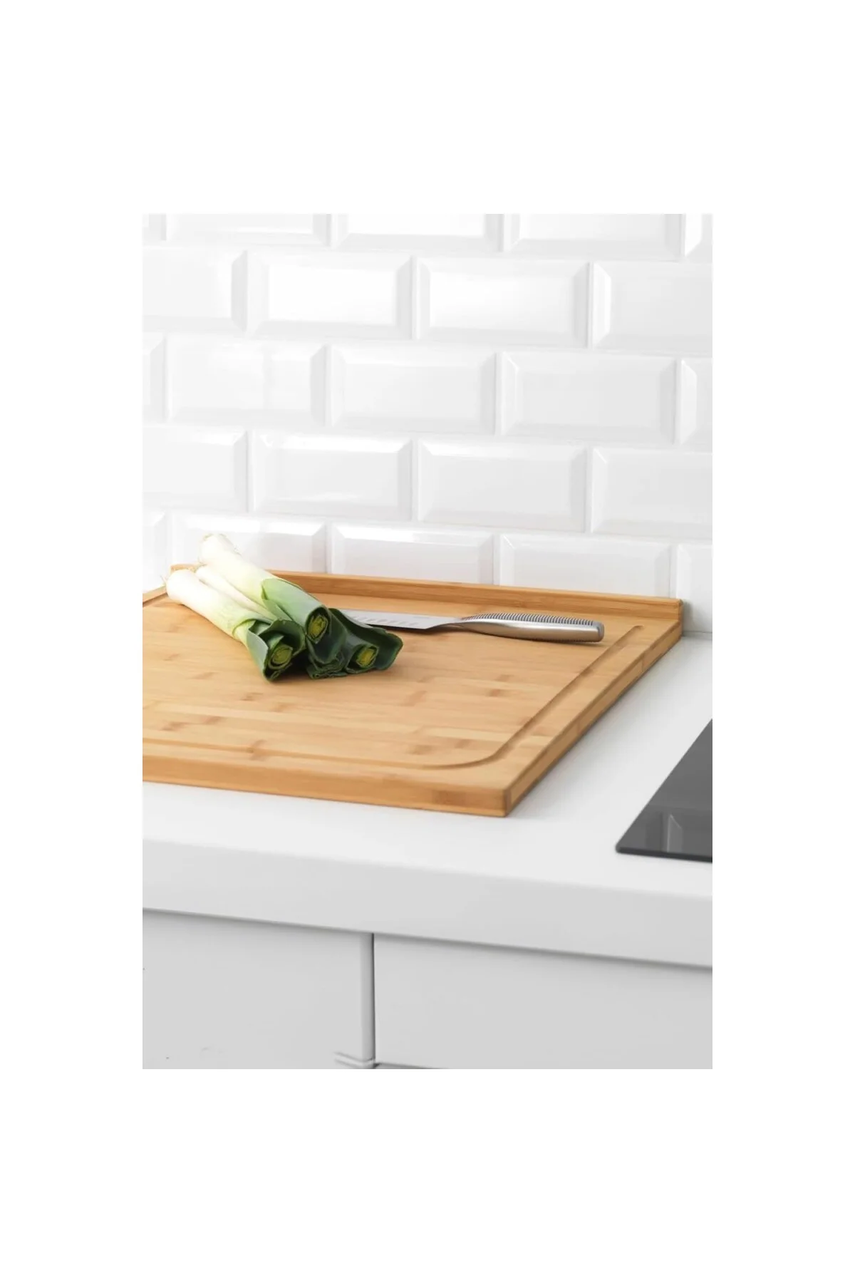 Tezgah Üstü Büyük Boy Bambu Kesme Tahtası – 45×35 cm Kaymaz, Kena