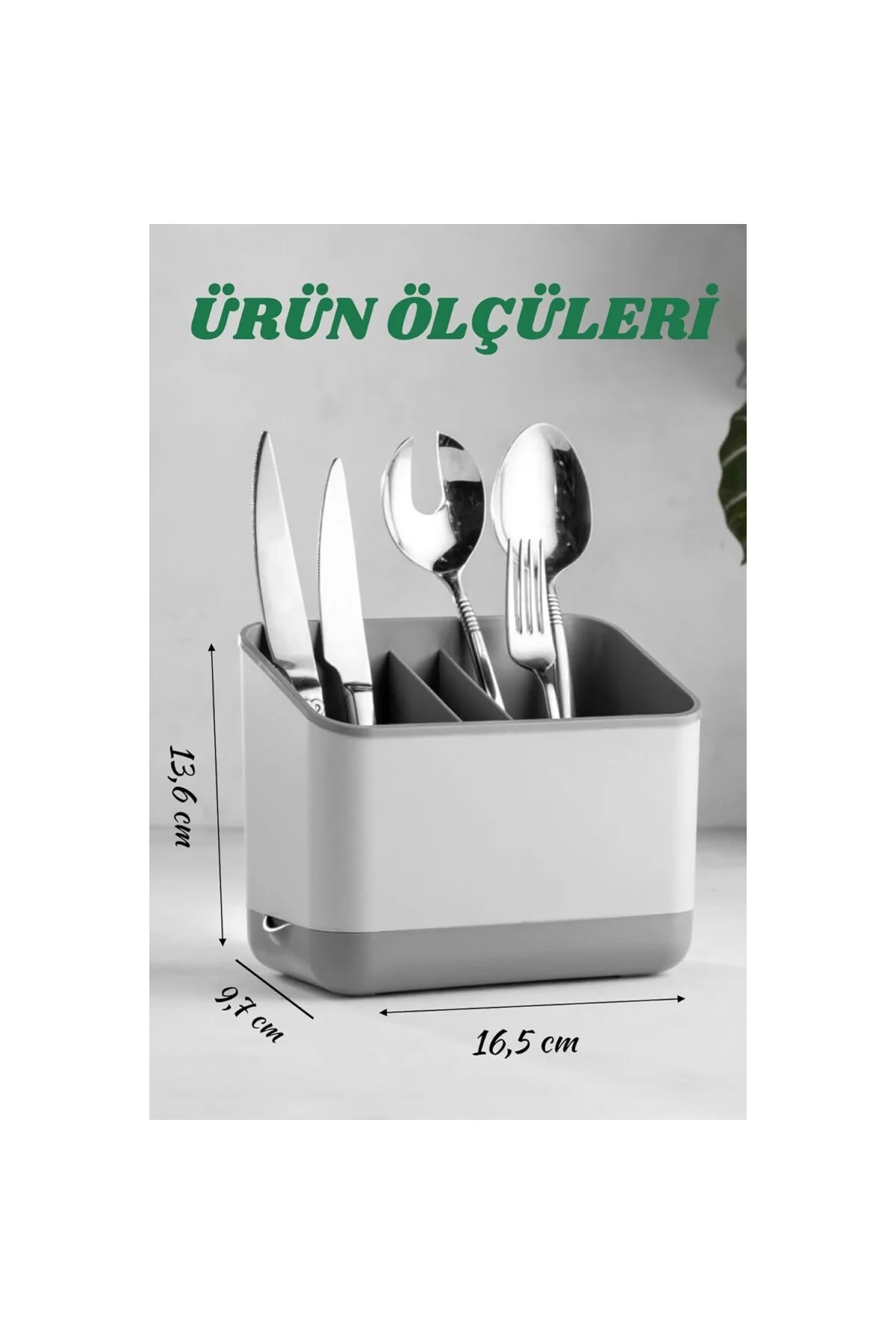 Tezgah Üstü Kaşık Çatal Bıçak Kurutmalık, Gri, Bölmeli Tasarım, S