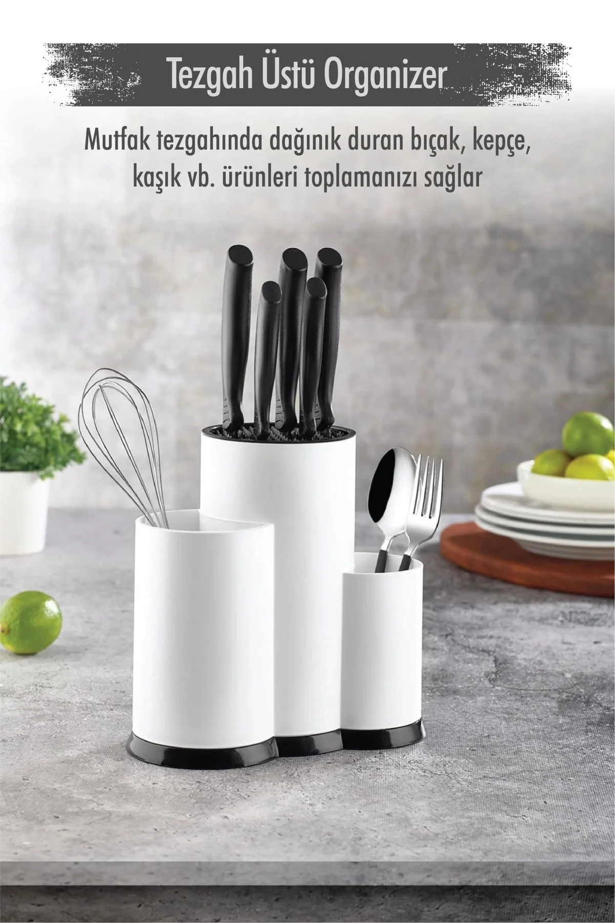 Tezgah Üstü Siyah Kaşıklık & Bıçaklık & Kepçelik & Organizer