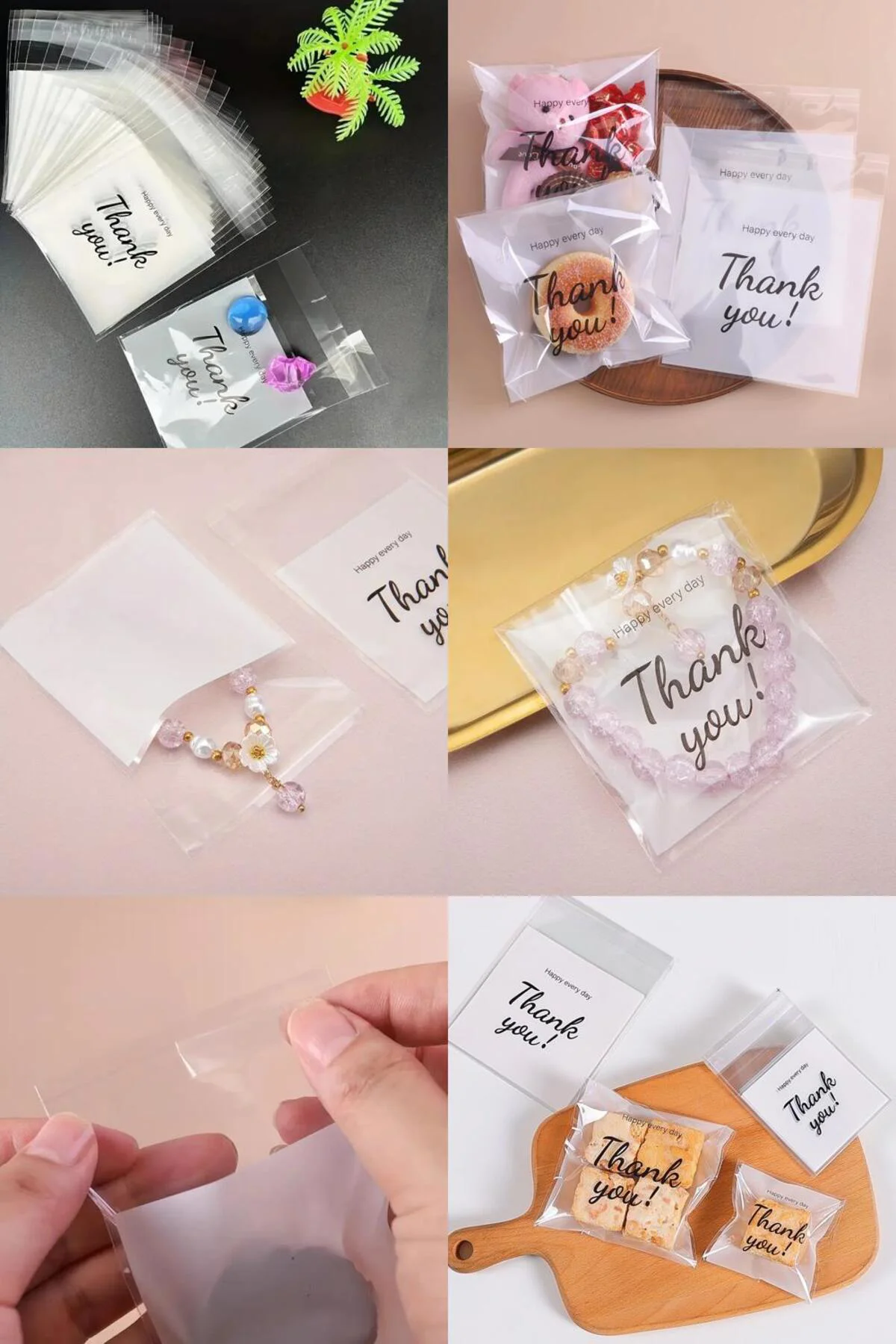 Thank You Baskılı 50 adet Kendinden Yapışkanlı Şeffaf Hediye Poşe