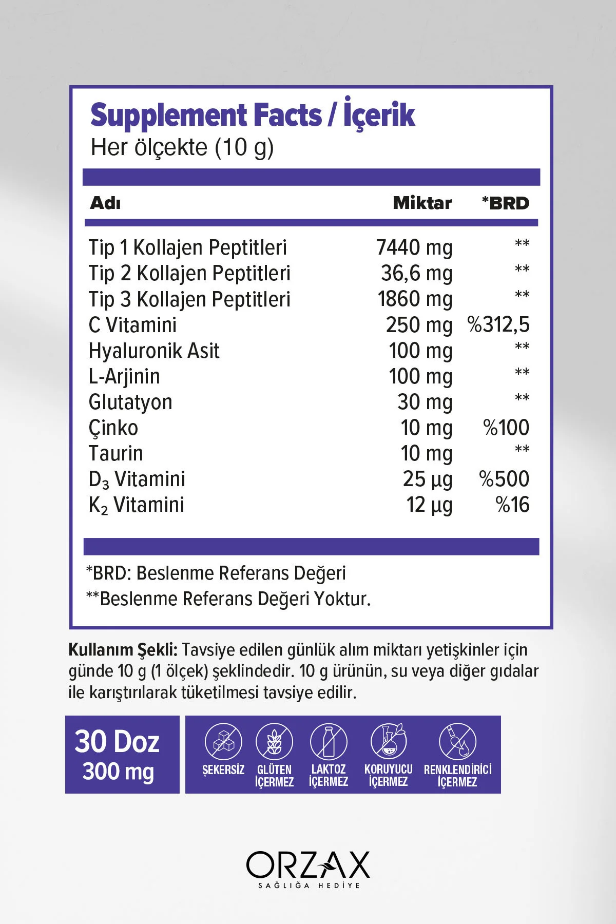 The Collagen All Body Tip 1/2/3 Kolajen-Glutatyon-Çinko, D3,K2,C Vitamini-Taurin-L-Arjinin-HA 300gr