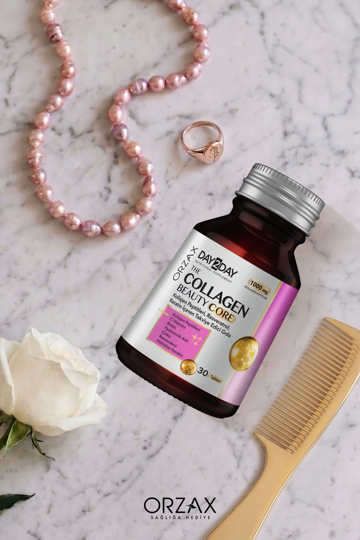 The Collagen Beauty Core Kolajen Tip 1-3, Resveratrol, Keratin, Biotin, C Vitamini, Çinko 30 Tablet