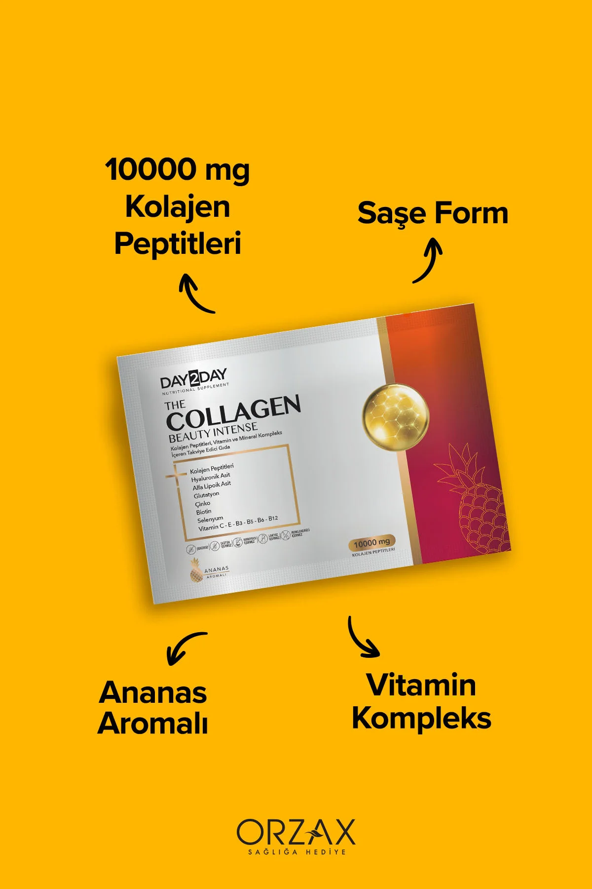 The Collagen Beauty Intense Tip 1-3 Kolajen-Ananas Aroma-Glutatyon,R-ALA,C-E-B3-B5-B6-B12- 30 Saşe