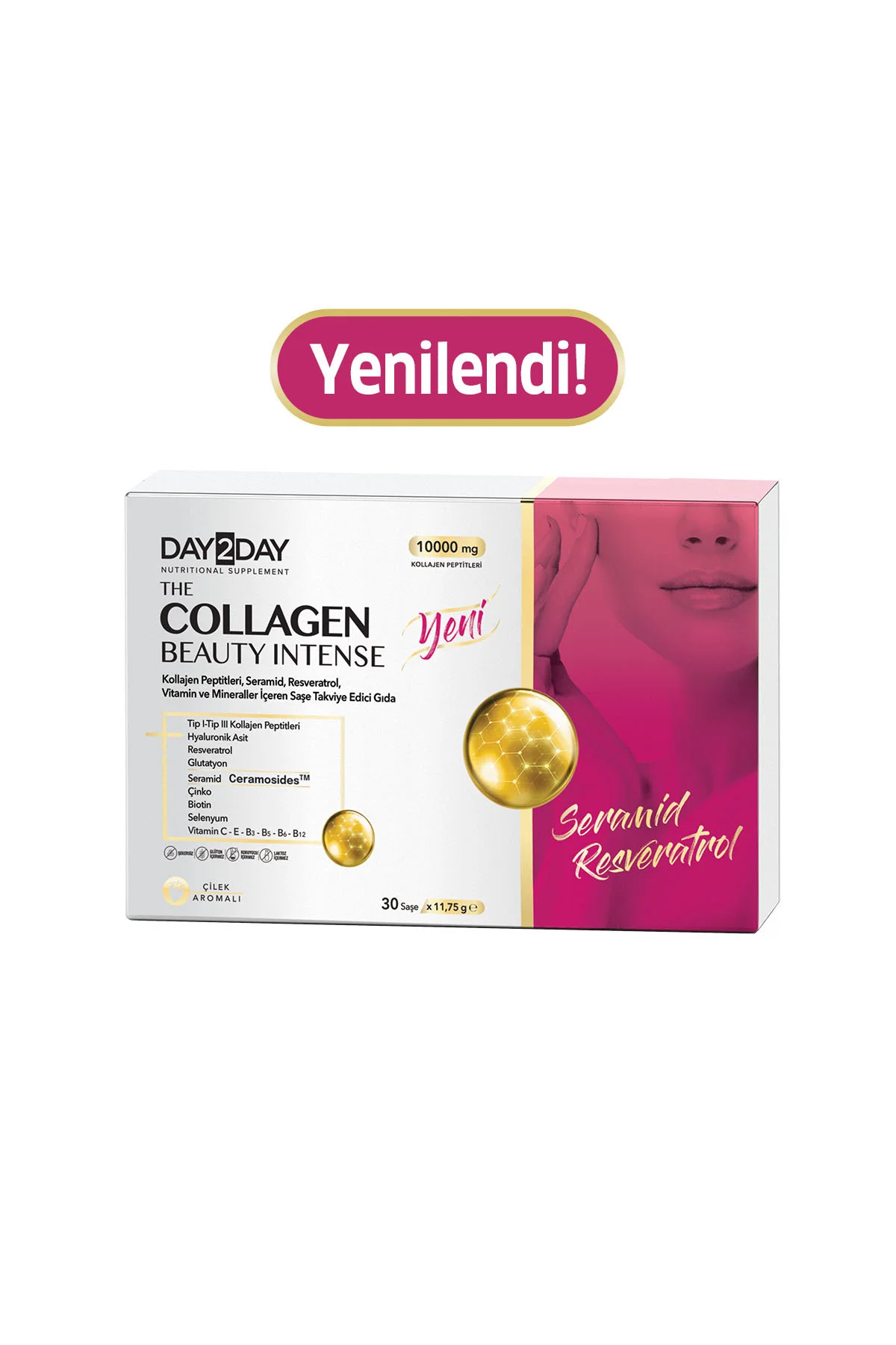 The Collagen Beauty Intense Tip 1-3 Kolajen-Çilek Aroma-Seramid, C, B3, B5, B6, B12Vitamini, 30 Saşe