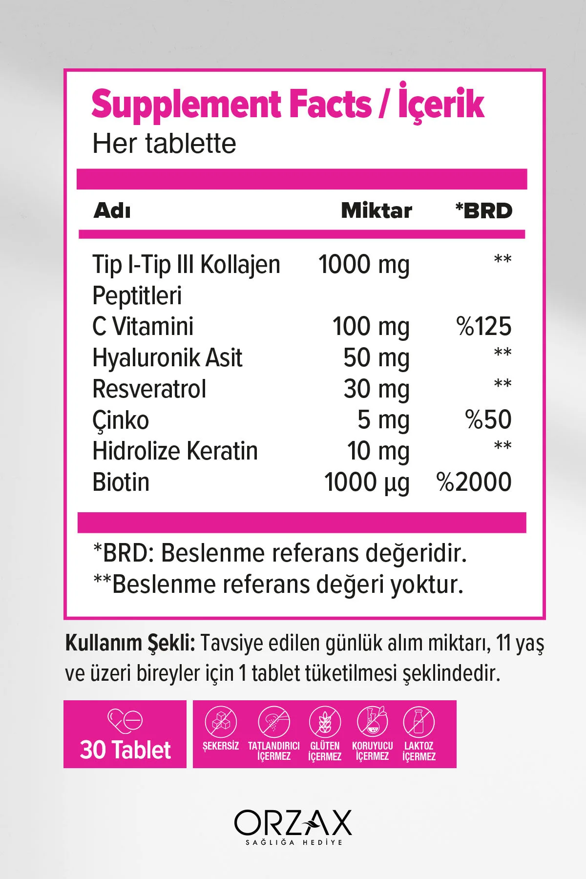 The Collagen Beauty Core Kolajen Tip 1-3, Resveratrol, Keratin, Biotin, C Vitamini, Çinko 30 Tablet