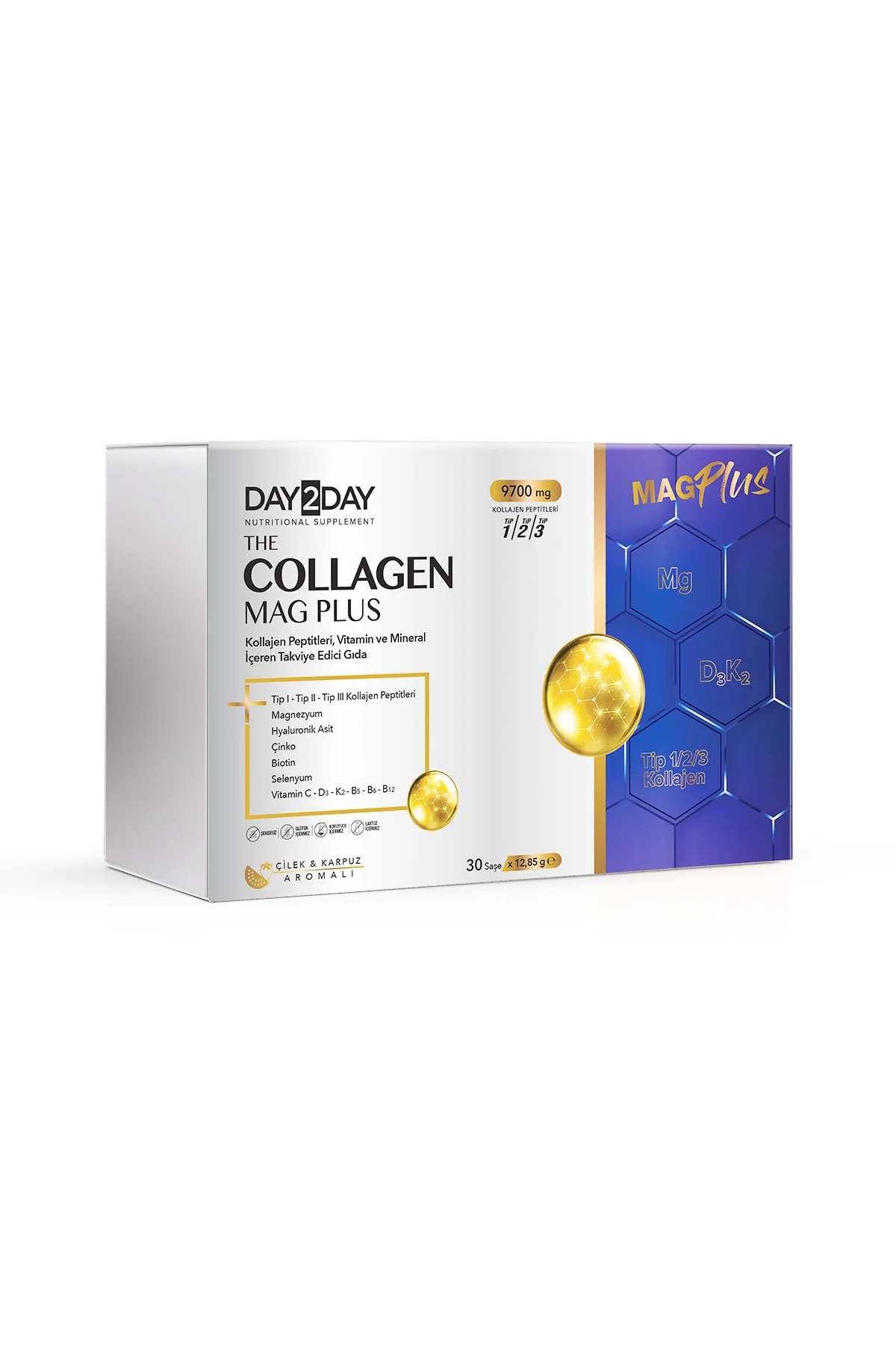 The Collagen Mag Plus Tip 1-2-3 Kolajen-Çilek Karpuz-Magnezyum,HA,C-D3-K2-B5-B6-B12 Vitamin 30Saşe