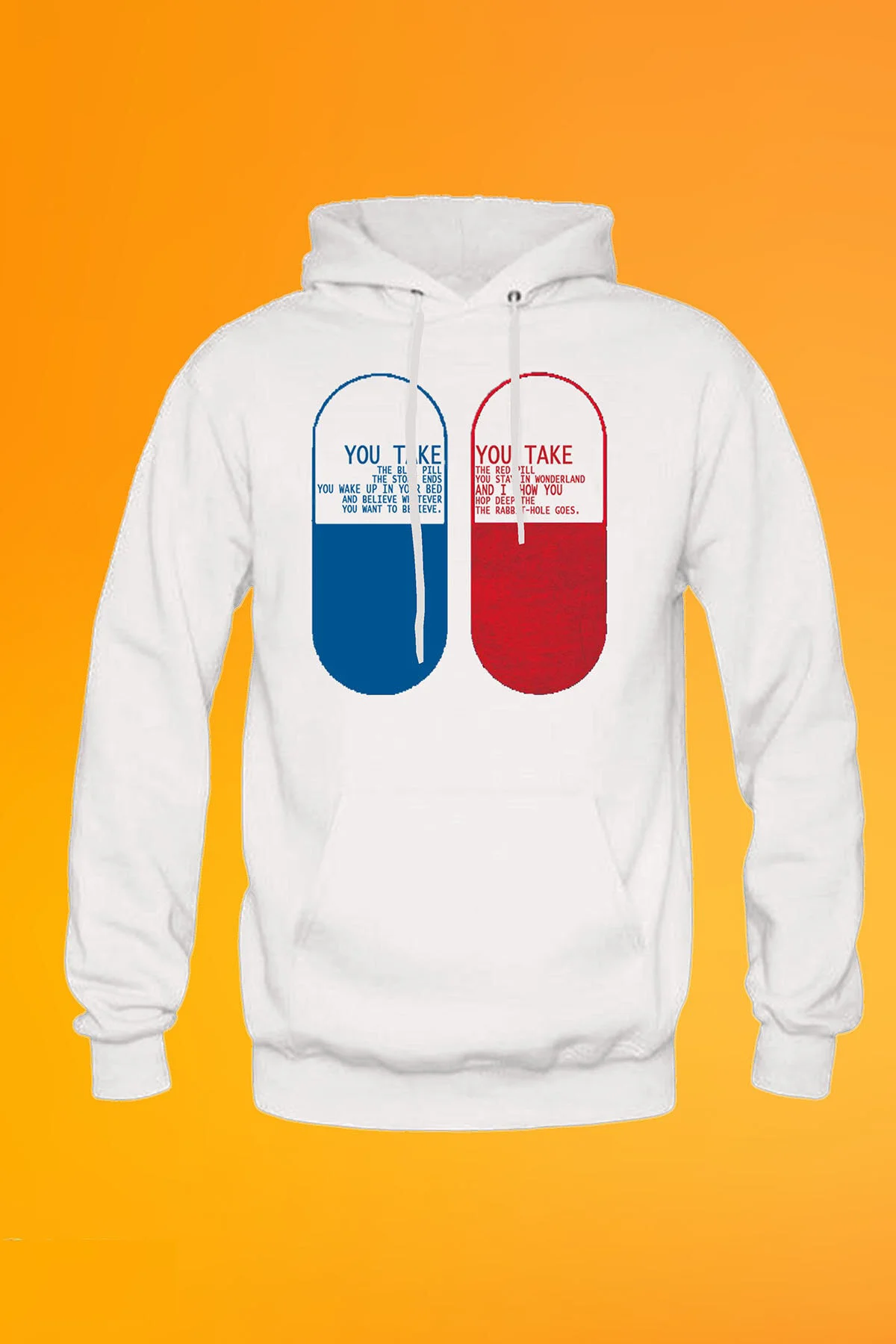 The Matrix Blue Pill Red Pill Baskılı Beyaz Unisex Kanguru Cep Kapüşonlu Sweatshirt