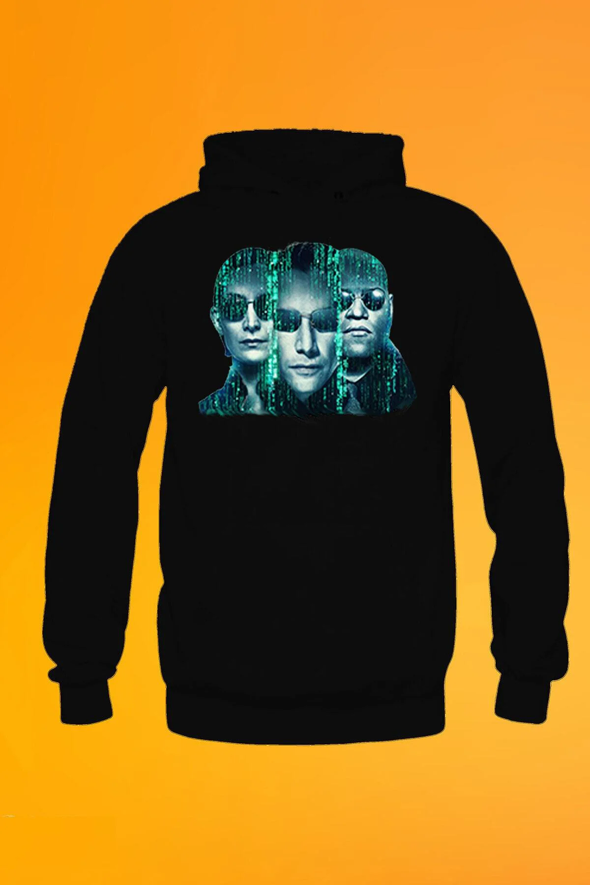 The Matrix Neo Morpheus Trinity Baskılı Siyah Unisex Kanguru Cep Kapüşonlu Sweatshirt