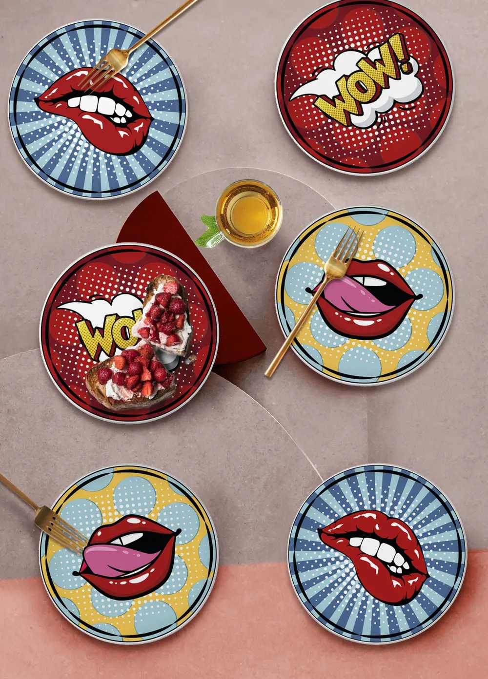 The Mia Popart Lips Pasta Tabağı 6 Lı Set 19 cm Pop050