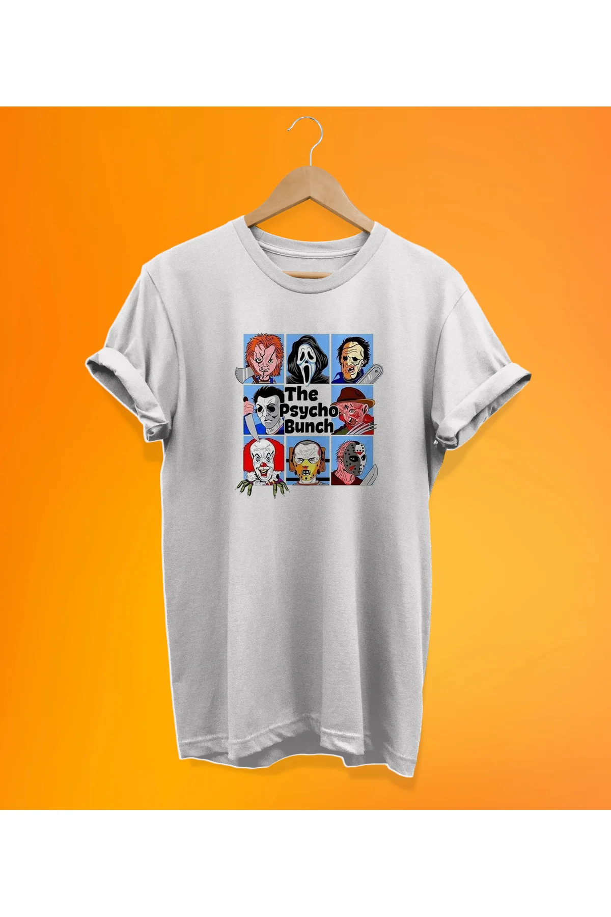 The Psycho Bunch Baskılı Beyaz, %100 Pamuk Basic (Normal Beden) T
