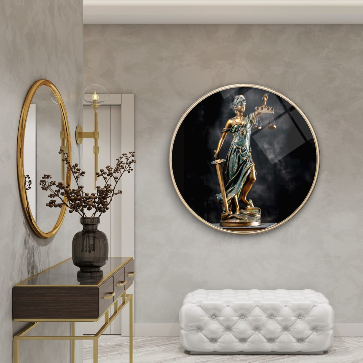 Pi Dekorasyon Themis Heykeli Yuvarlak Cam Tablo | Hediyelik, Dekoratif, Ofis, M