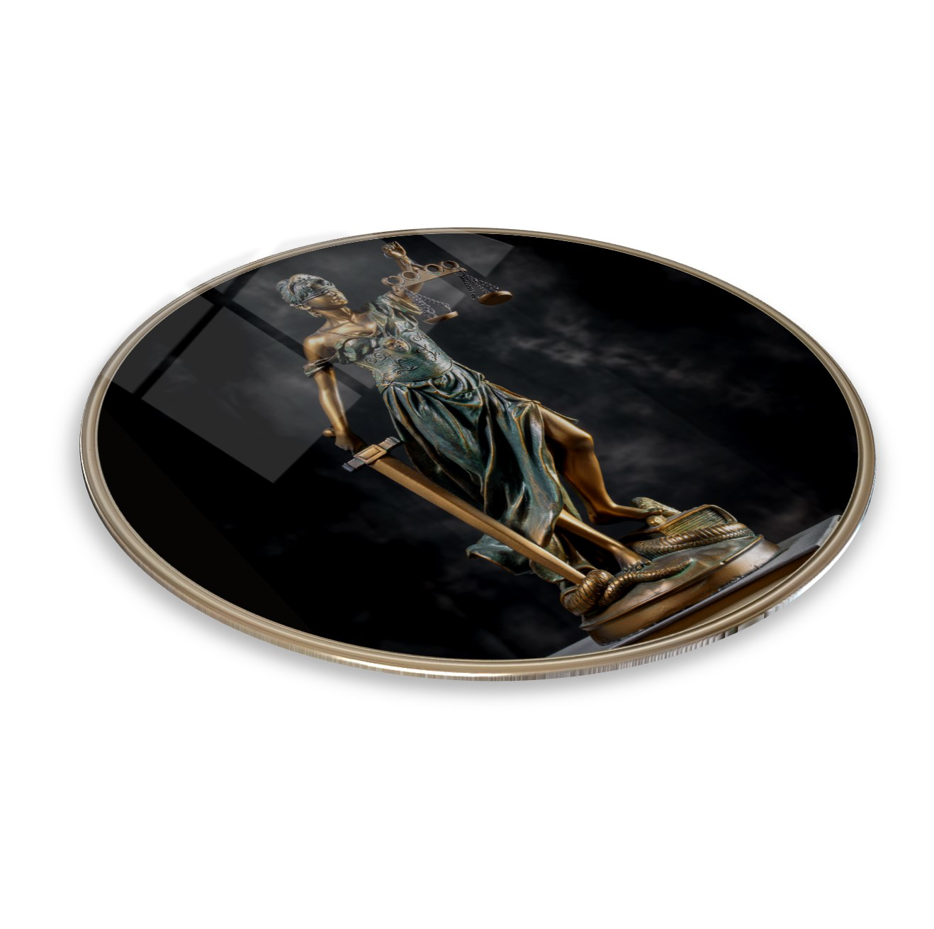 Pi Dekorasyon Themis Heykeli Yuvarlak Cam Tablo | Hediyelik, Dekoratif, Ofis, M