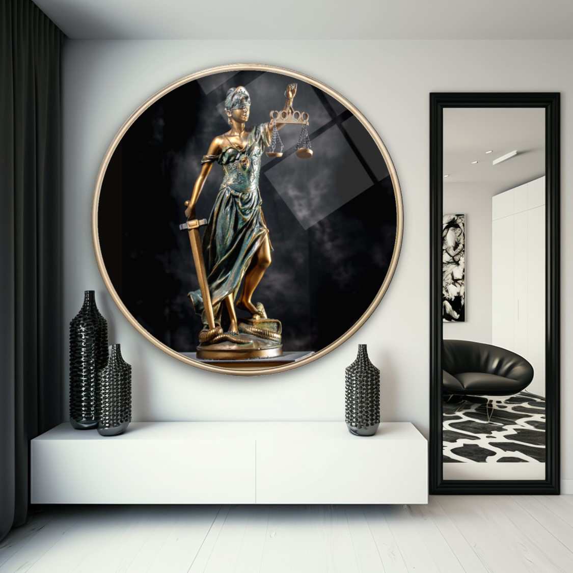 Pi Dekorasyon Themis Heykeli Yuvarlak Cam Tablo | Hediyelik, Dekoratif, Ofis, M