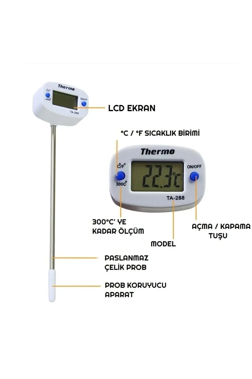 Thermo Ta-288 Oynar Başlıklı Dijital Mutfak Yemek Termometresi Pa